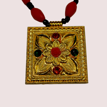 Handmade Brass Alloy Heritage Ruby Emblem Necklace